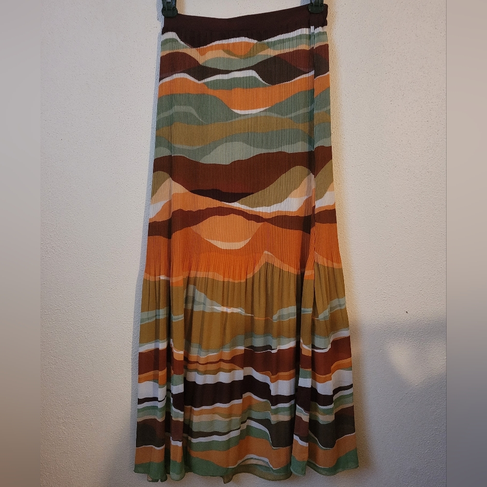 DR2 Multicolor A-Line Maxi Skirt in Earthy Stripes